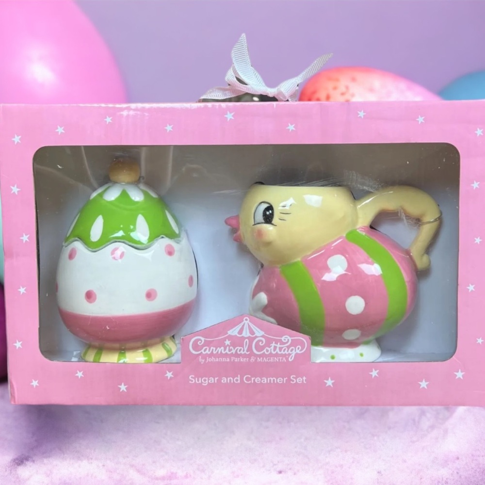 Carnival Cottage Easter Chick And Egg Sugar And Creamer Set Johanna Parker Retro